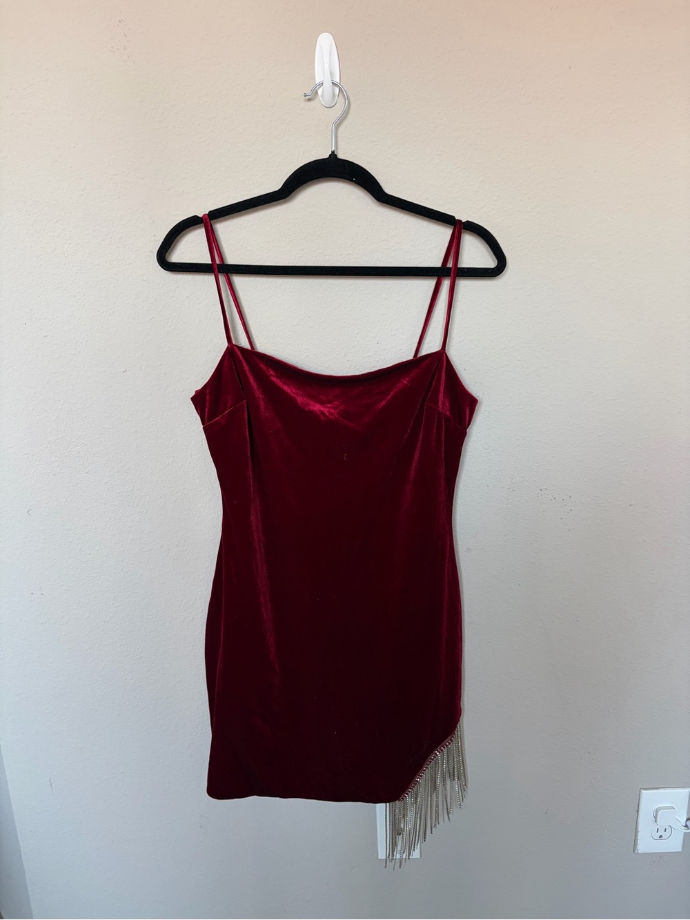 Windsor Velvet Spaghetti-Strap Mini Dress in Deep Wine